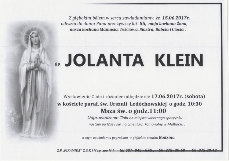 Zmarła Jolanta Klein. Żyła 55 lat.