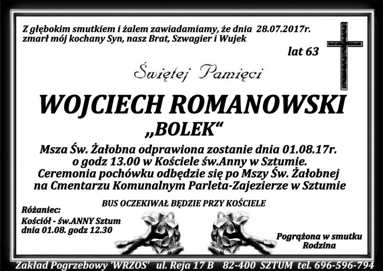 Zmarł Wojciech Romanowski. Żył 63 lata.