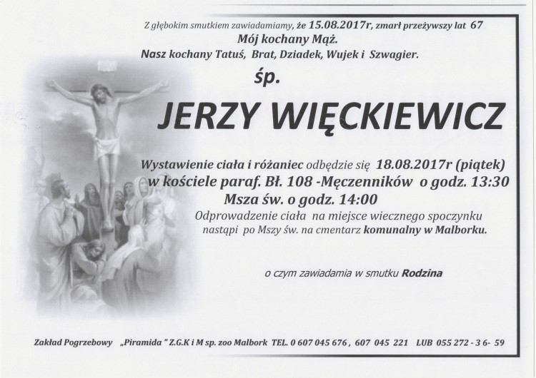 Zmarł Jerzy Więckiewicz. Żył 67 lat.