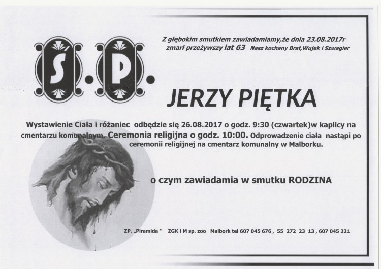 Zmarł Jerzy Piętka. Żył 63 lata.