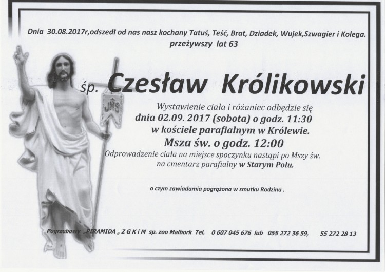 Zmarł Czesław Królikowski. Żył 63 lat.