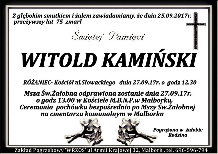 Zmarł Witold Kamiński. Żył 75 lat.