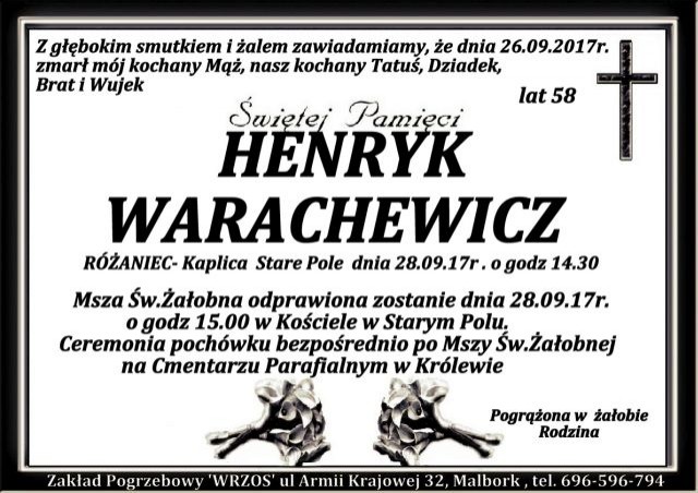 Zmarł Henryk Warachewicz. Żył 58 lat