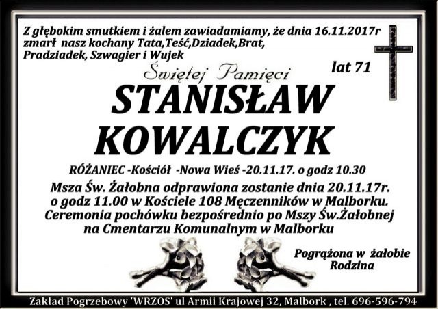 Zmarł Stanisław Kowalczyk. Żył 71 lat