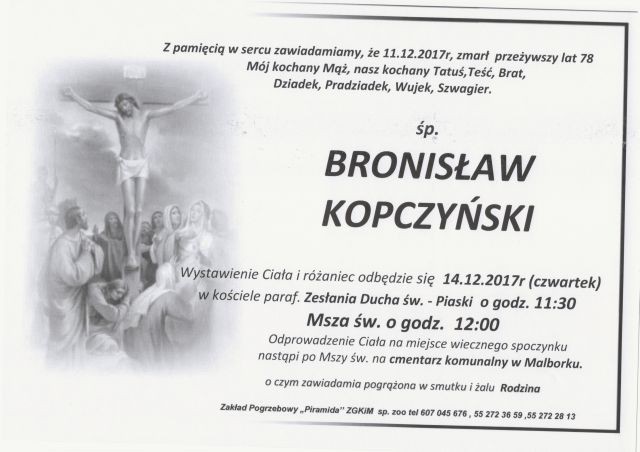 Zmarł Bronisław Kopczyński. Żył 78 lat