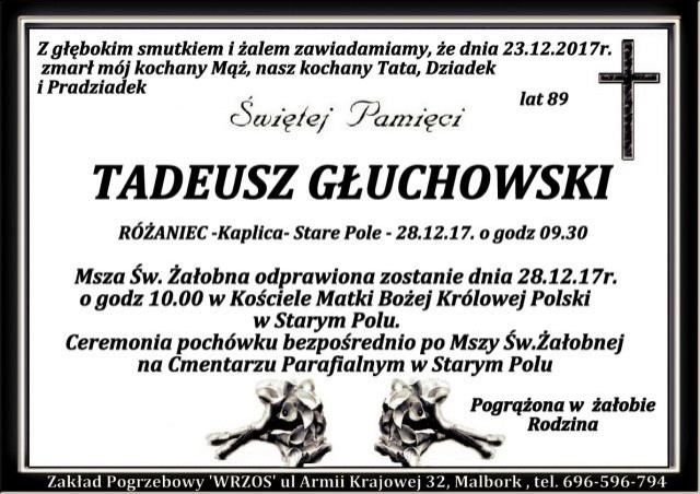 Zmarł Tadeusz Głuchowski. Żył 89 lat.