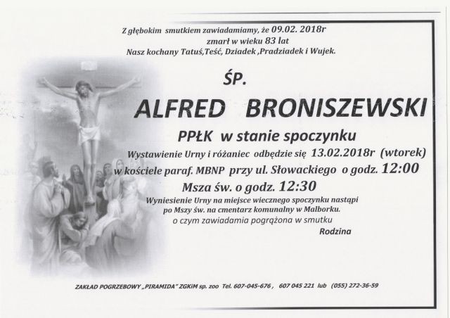 Zmarł Alfred Broniszewski. Żył 83 lat.