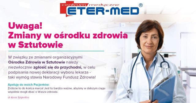 Uwaga! Zmiany w ośrodku zdrowia w Sztutowie - 09.03.2018