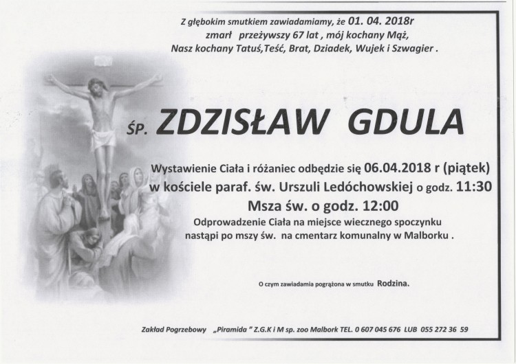 Zmarł Zdzisław Gdula. Żył 67 lat.