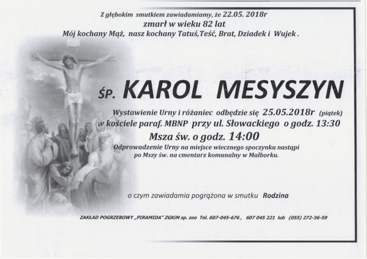 Zmarł Karol Mesyszyn. Żył 82 lata