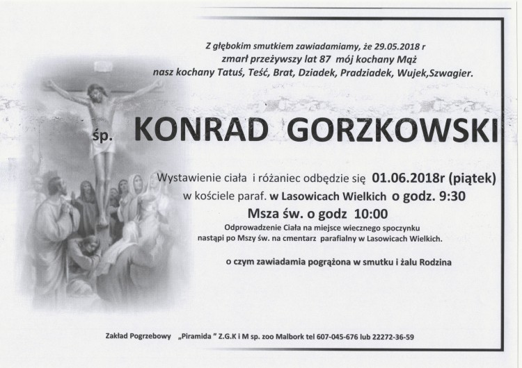 Zmarł Konrad Gorzkowski. Żył 87 lat.