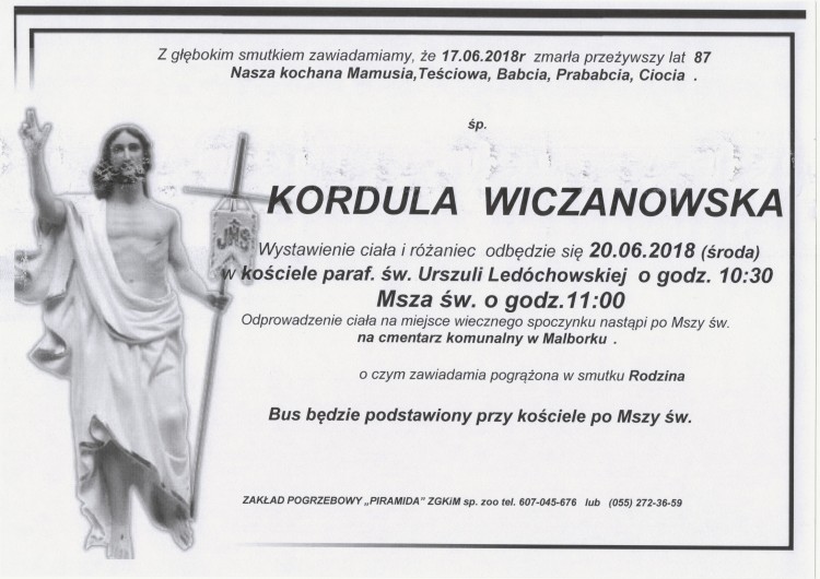 Zmarła Kordula Wiczanowska. Żyła 87 lat.