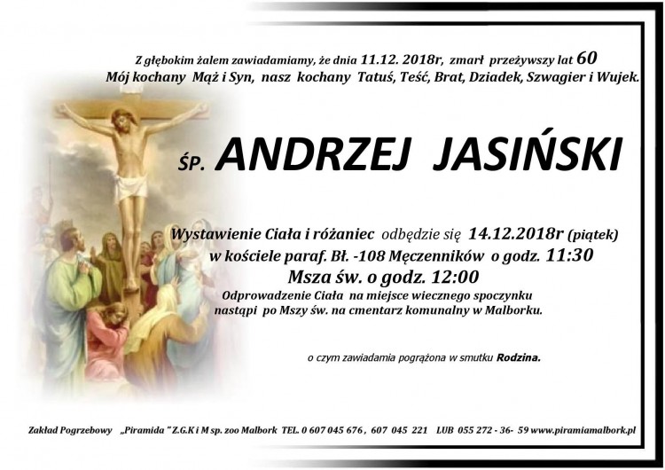 Zmarł Andrzej Jasiński. Żył 60 lat.