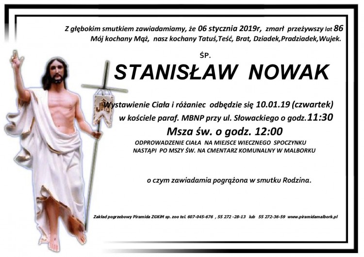 Zmarł Stanisław Nowak. Żył 86 lat.