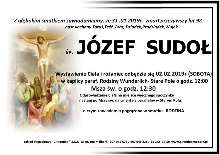 Zmarł Józef Sudoł. Żył 82 lata.