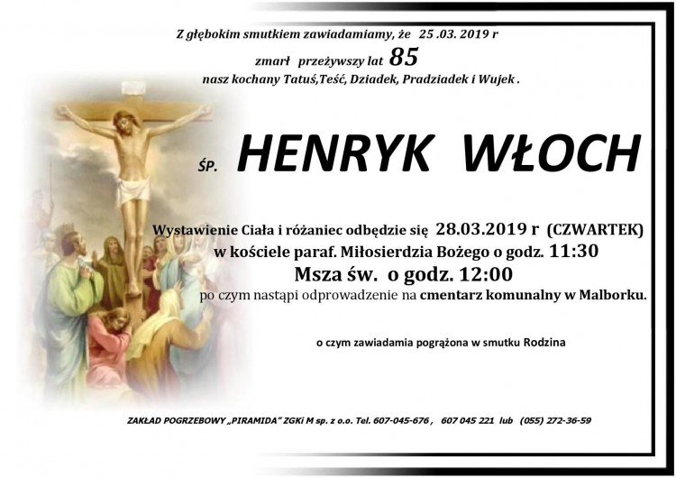 Zmarł Henryk Włoch. Żył 85 lat.