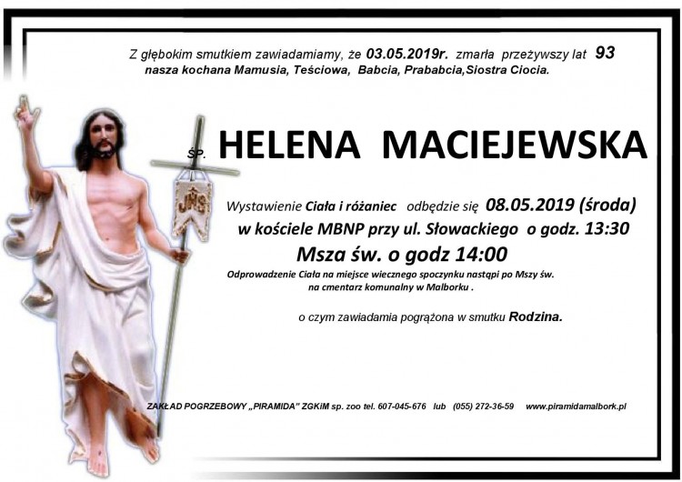 Zmarła Helena Maciejewska. Żyła 93 lata.