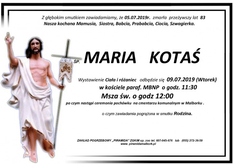 Zmarła Maria Kotaś. Żyła 83 lata