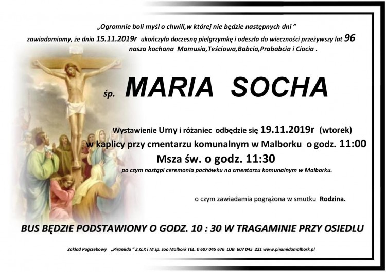 Zmarła Maria Socha. Żyła 96 lat.