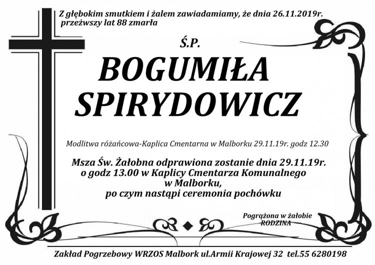 Zmarła Bogumiła Spirydowicz. Żyła 88 lat