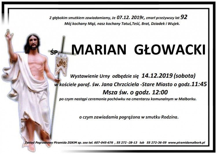 Zmarł Marian Głowacki. Żył 92 lata.