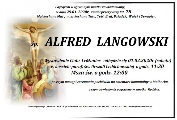 Zmarł Alfred Langowski. Żył 78 lat.