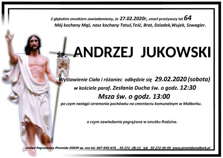 Zmarł Andrzej Jukowski. Żył 64 lata.