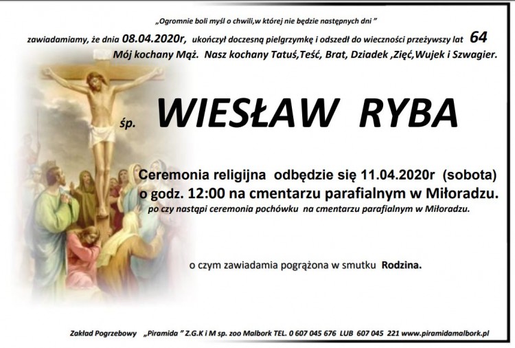 Zmarł Wiesław Ryba. Żył 64 lata.