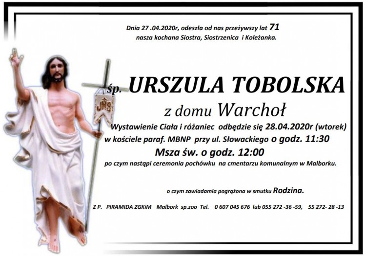 Zmarła Urszula Tobolska. Żyła 71 lat.