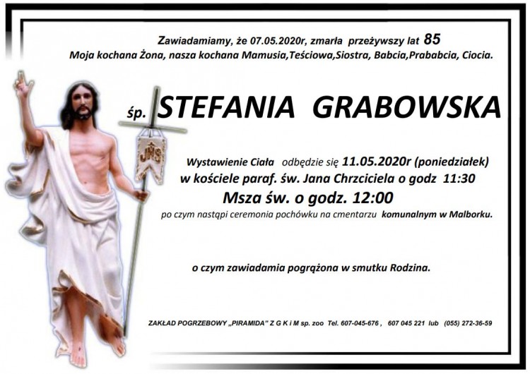 Zmarła Stefania Grabowska. Żyła 85 lat.