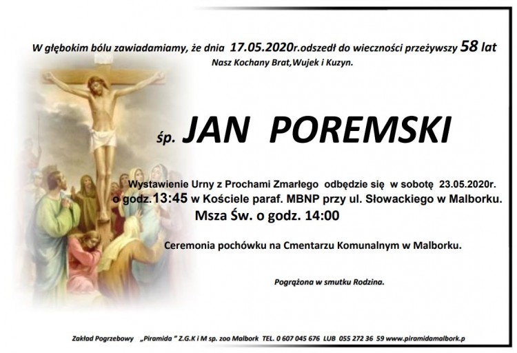 Zmarł Jan Poremski. Żył 58 lat.
