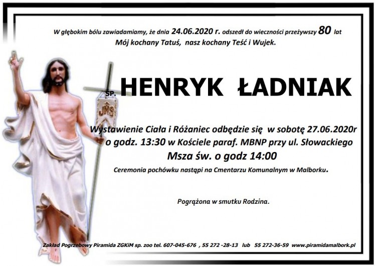 Zmarł Henryk Ładniak. Żył 80 lat.