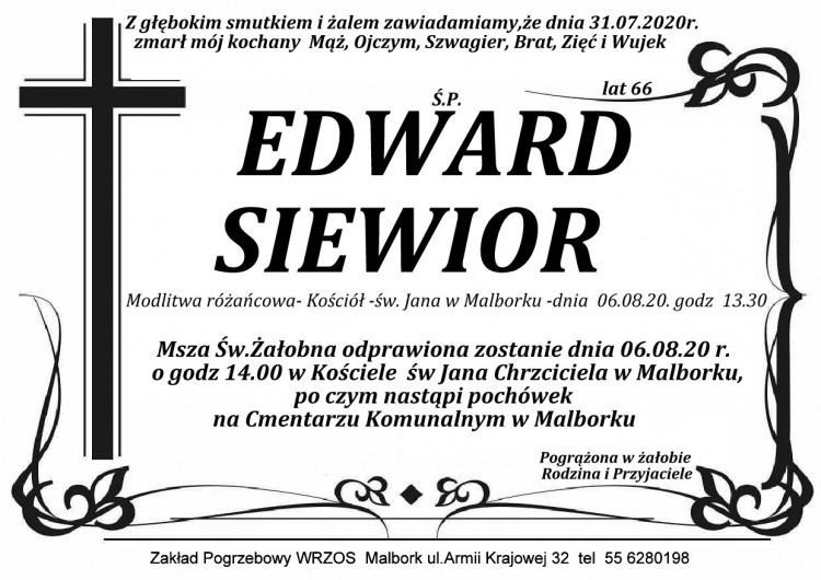 Zmarł Edward Siewior. Żył 66 lat.