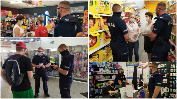 Klienci sklepów pod czujnym okiem policjantów i sanepidu.