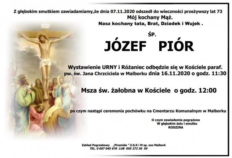 Zmarł Józef Piór. Żył 73 lata.