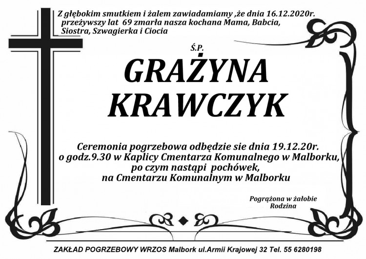 Zmarła Grażyna Krawczyk. Żyła 69 lat.