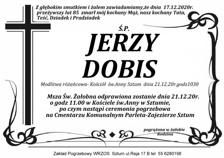 Zmarł Jerzy Dobis. Żył 85 lat.