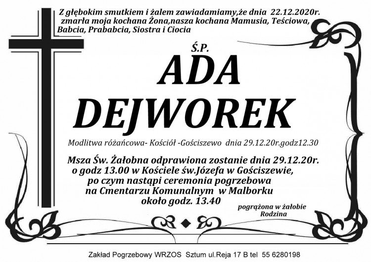 Zmarła Ada Dejworek.