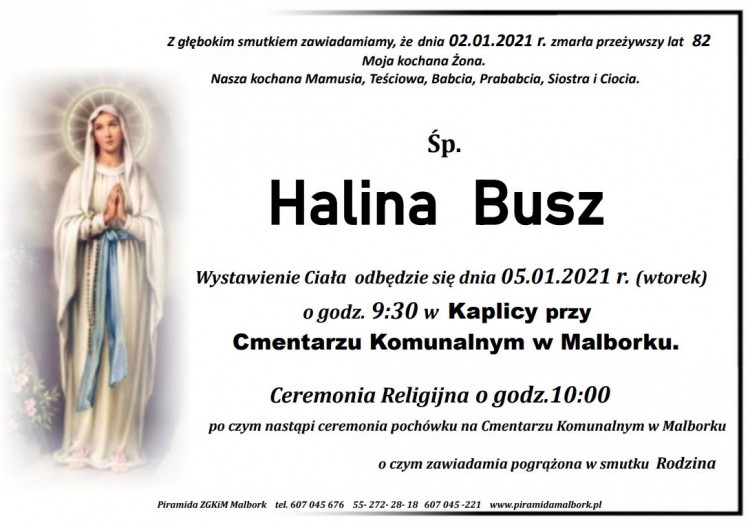 Zmarła Halina Busz. Żyła 82 lata.