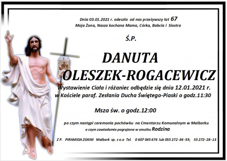 Zmarła Danuta Oleszek-Rogacewicz. Żyła 67 lat.