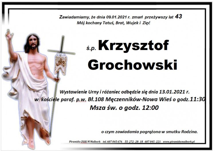 Zmarł Krzysztof Grochowski. Żył 43 lata.