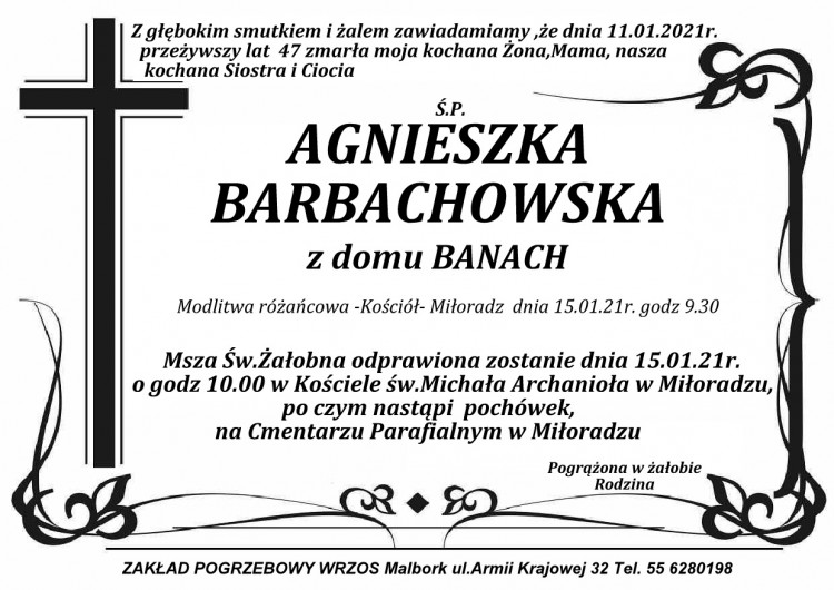Zmarła Agnieszka Barbachowska. Żyła 47 lat.