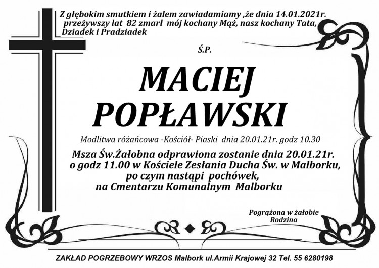 Zmarł Maciej Popławski. Żył 82 lata.