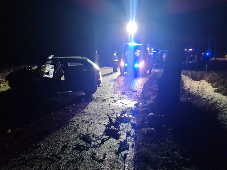 4 osoby trafiły do szpitala po uderzeniu osobówki w drzewo - weekendowy raport malborskich służb mundurowych.