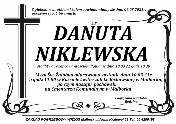 Zmarła Danuta Niklewska. Żyła 66 lat.
