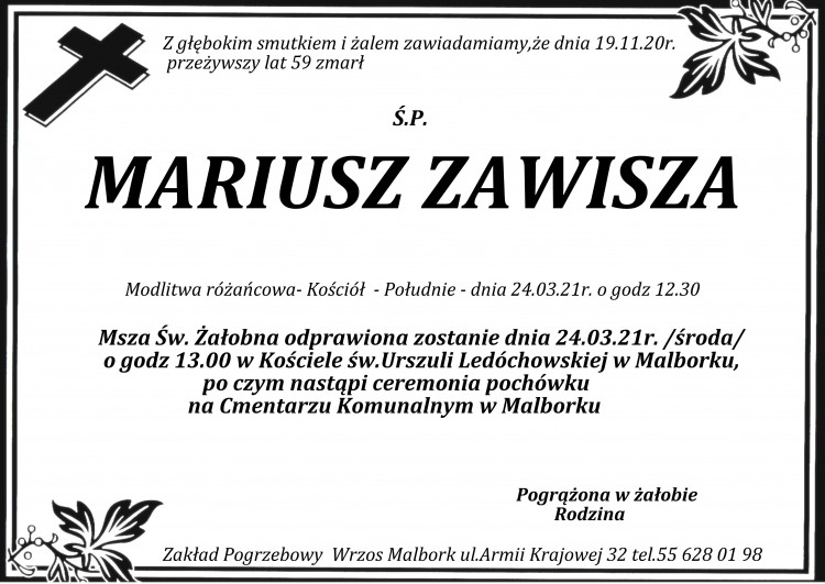 Zmarł Mariusz Zawisza. Żył 59 lat.