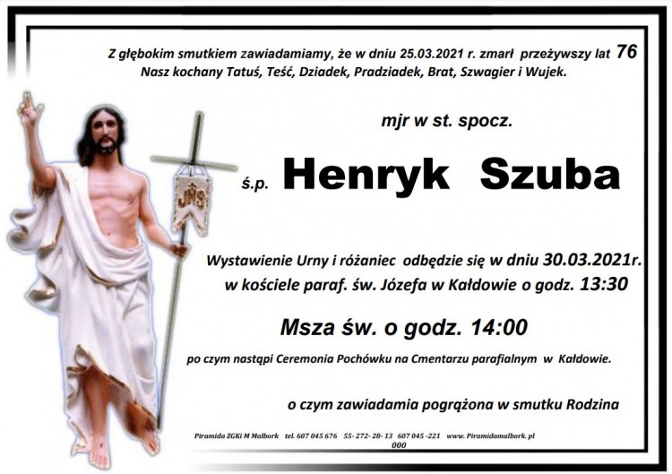 Zmarł Henryk Szuba. Żył 76 lat.