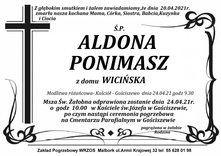 Zmarła Aldona Ponimasz.