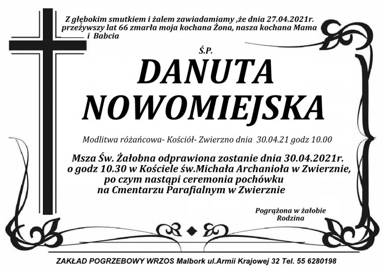 Zmarła Danuta Nowomiejska. Żyła 66 lat.