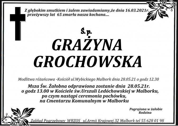 Zmarła Grażyna Grochowska. Żyła 65 lat.